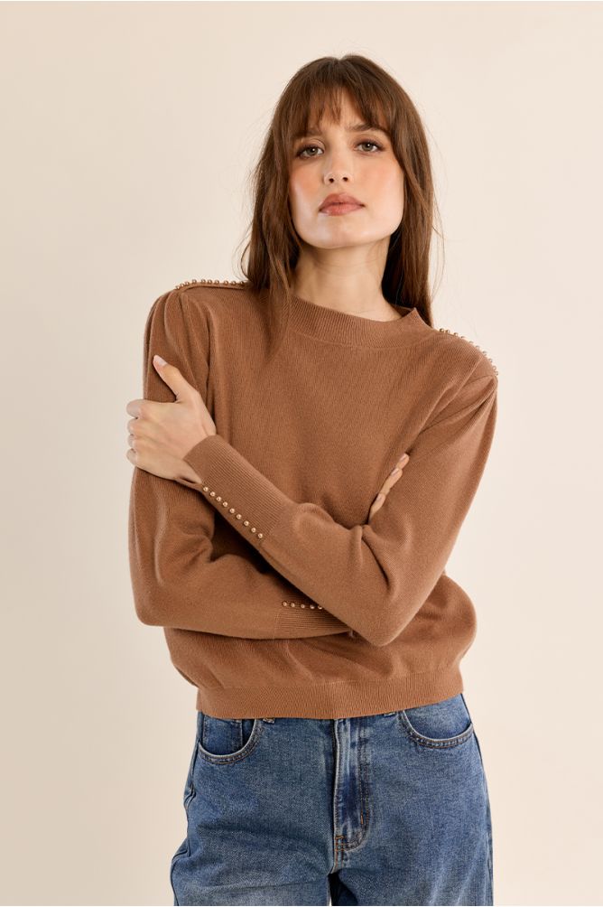 Straight sweater, beaded details