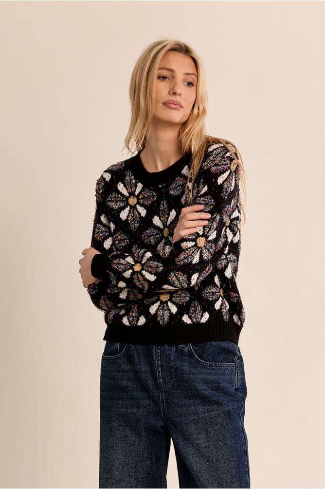 Pull en maille, à imprimé floral
