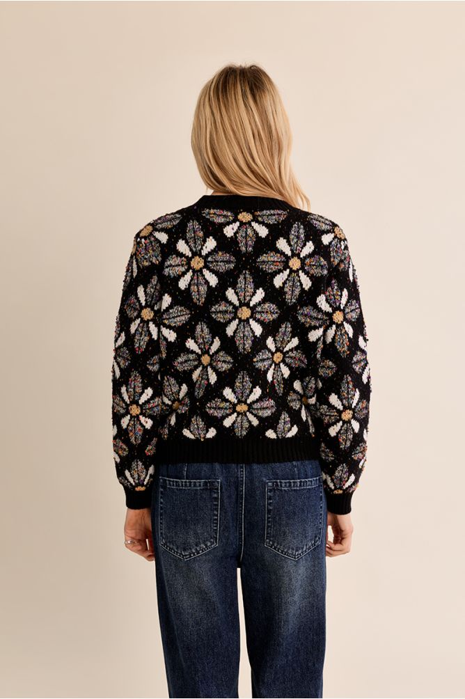 Knitted sweater with floral print