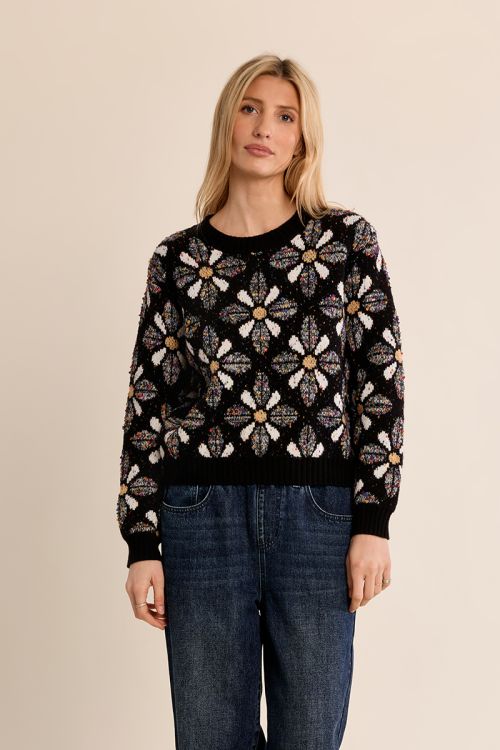 Knitted sweater with floral print