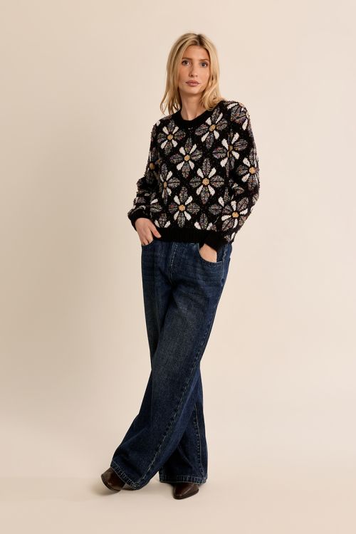 Pull en maille, à imprimé floral