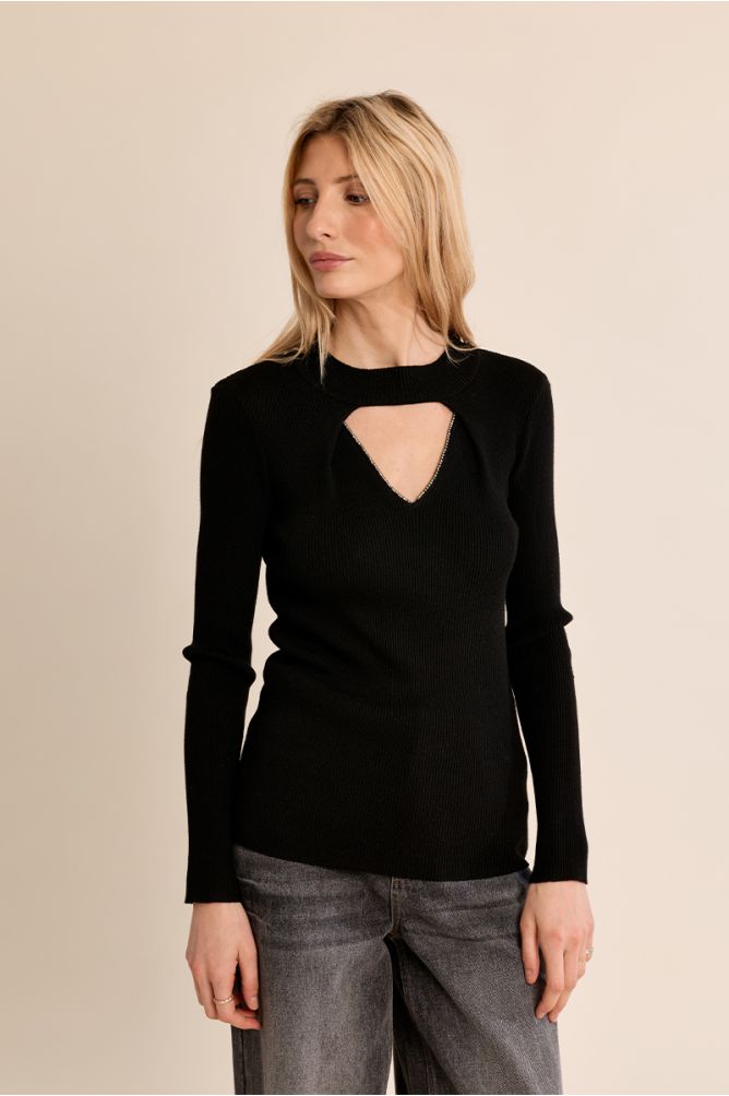 Ribbed knit sweater with opening