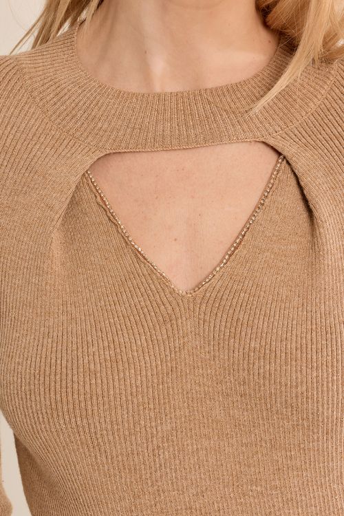 Ribbed knit sweater with opening