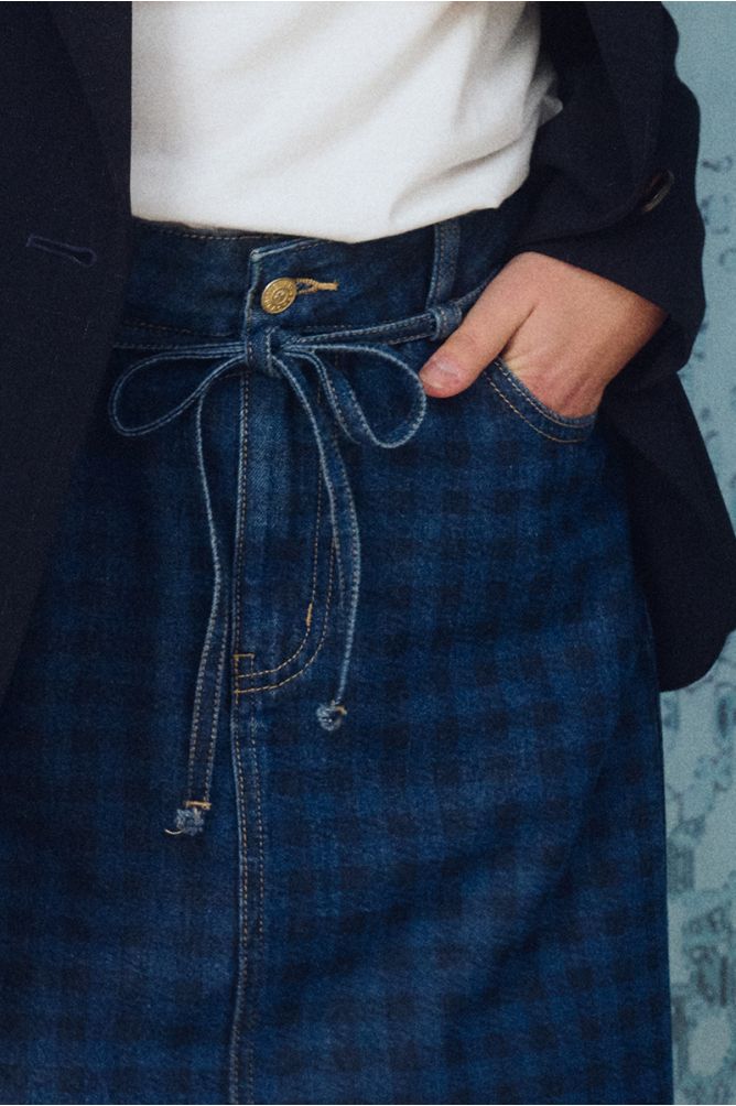 Long denim skirt, in cotton