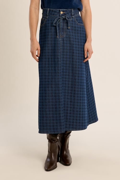Long denim skirt, in cotton