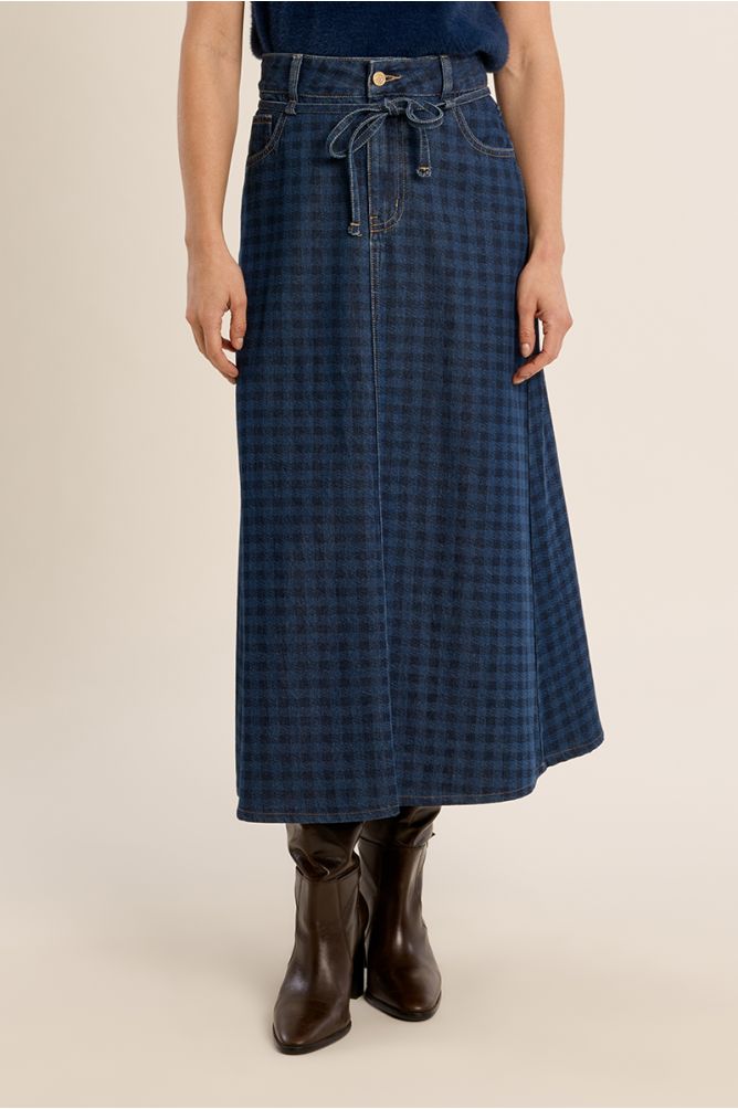 Long denim skirt, in cotton