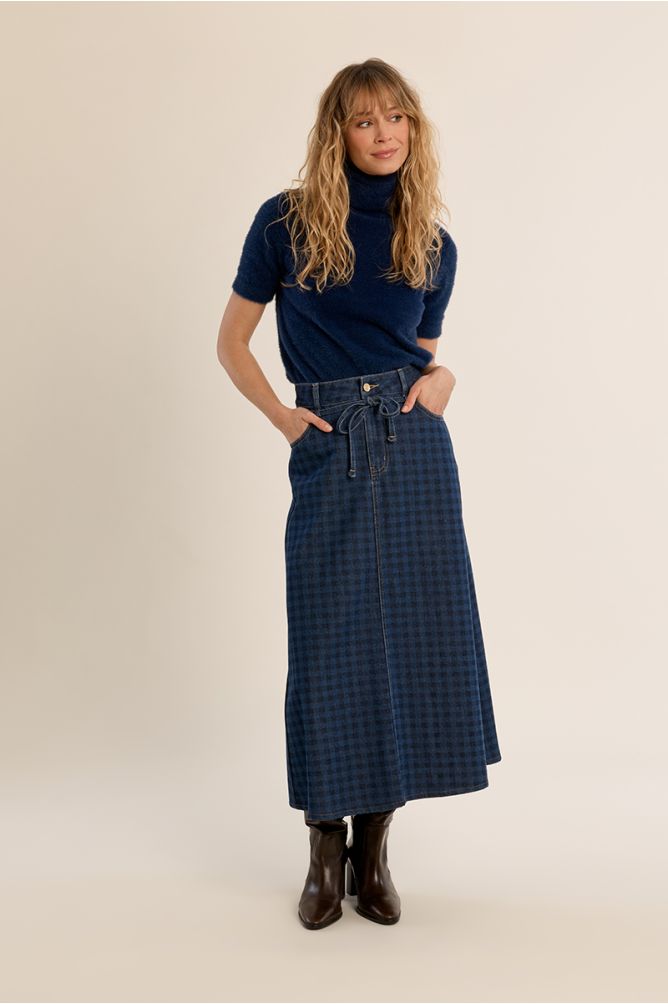Long denim skirt, in cotton