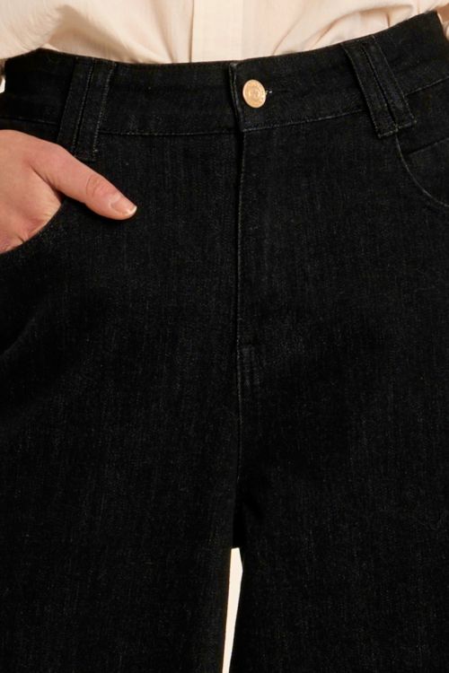 Denim taille haute, large, en coton