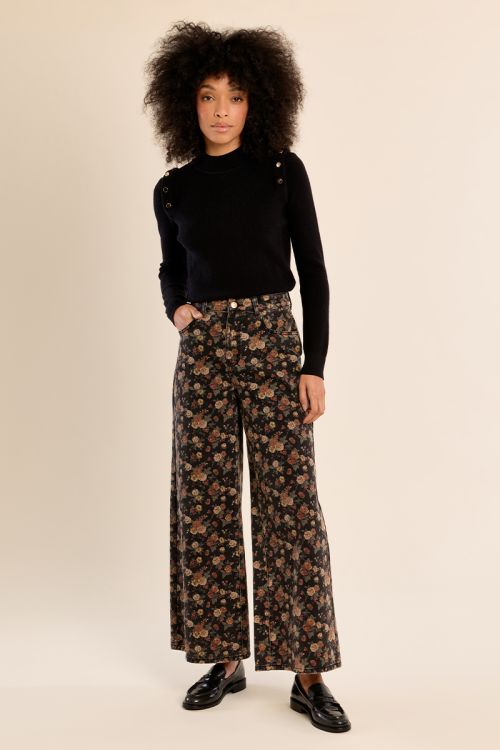 Floral denim, made of cotton