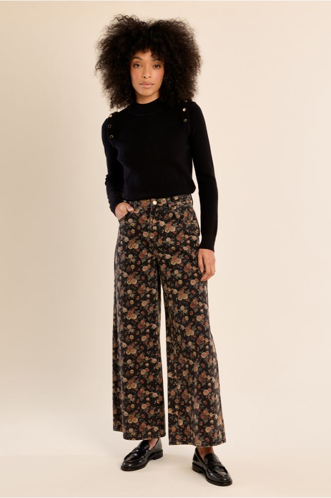 Denim à fleurs, en coton
