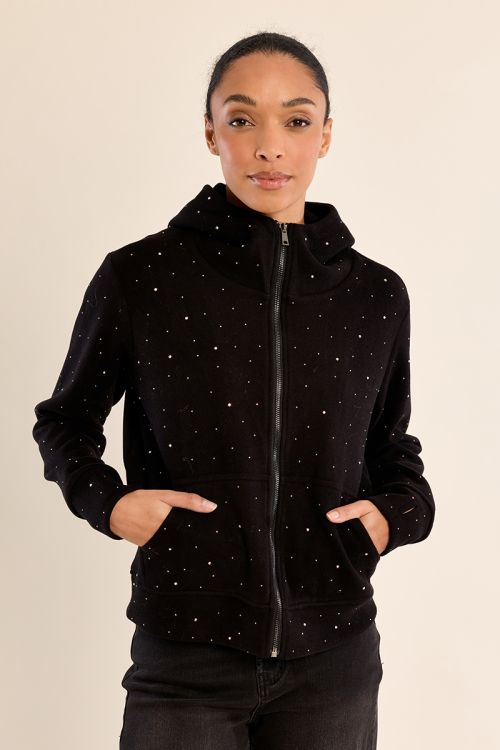Zipped jacket, studded with rhinestones