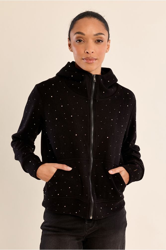 Zipped jacket, studded with rhinestones