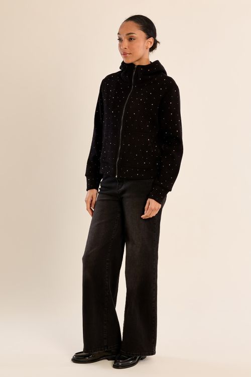 Zipped jacket, studded with rhinestones