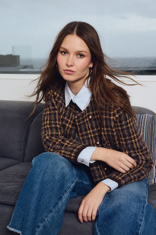 Chaqueta de doble botonadura con estampado