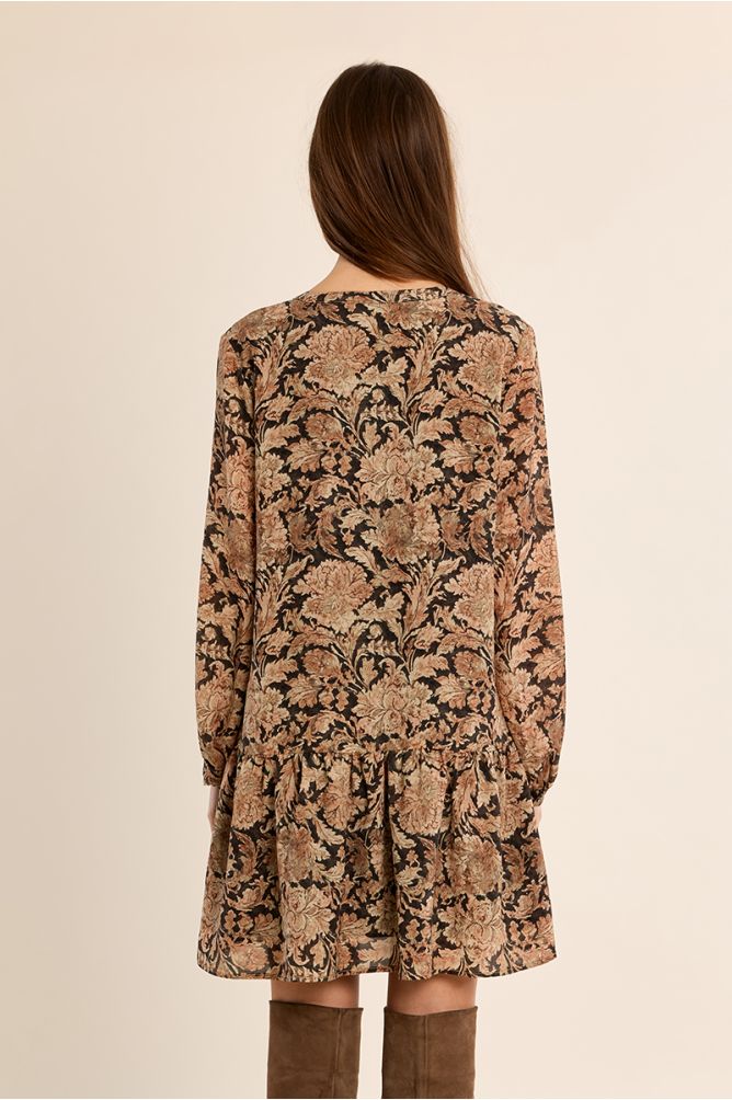 Robe courte évasée, motif à fleurs