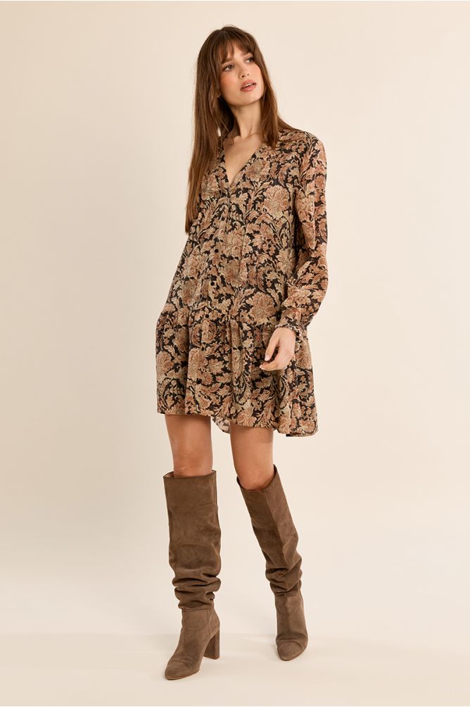Robe courte évasée, motif à fleurs