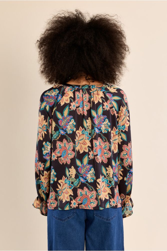 Blouse droite, motif à fleurs