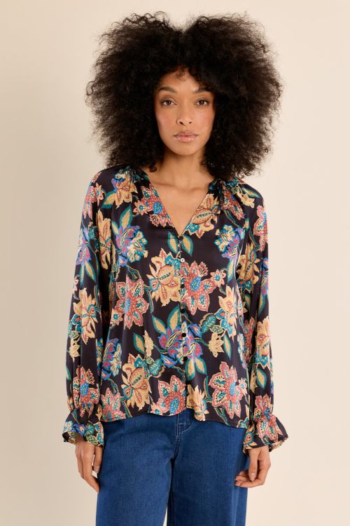 Blouse droite, motif à fleurs