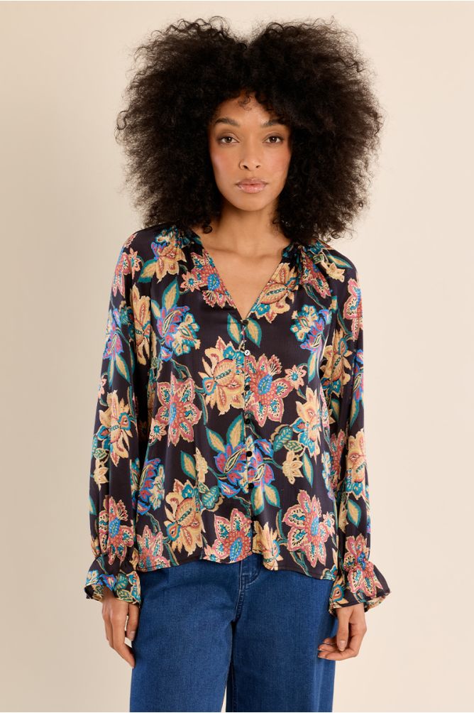 Blouse droite, motif à fleurs