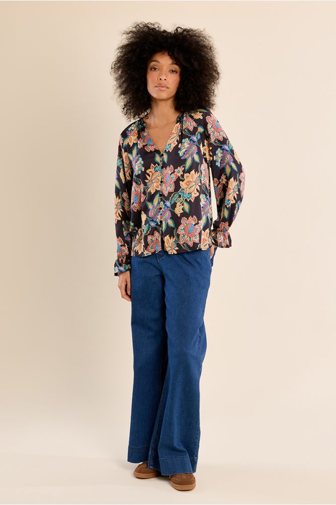 Blouse droite, motif à fleurs