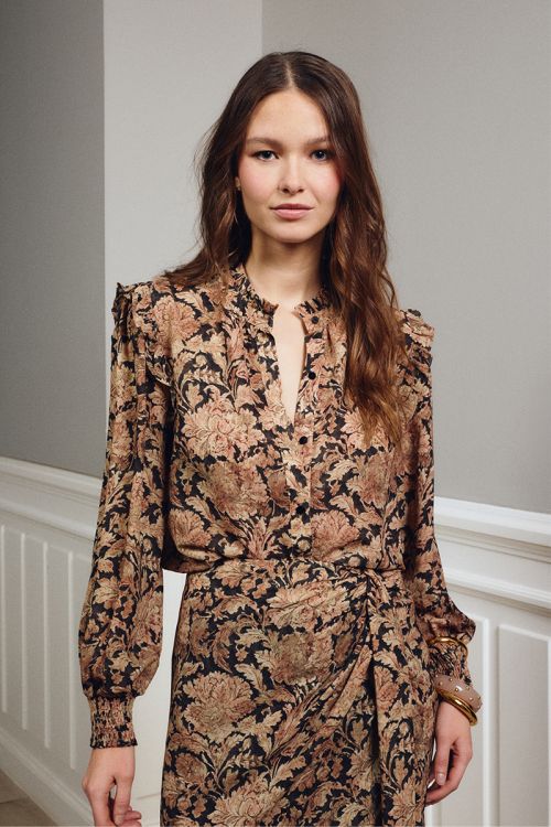 Blouse col Mao, imprimé fleuri