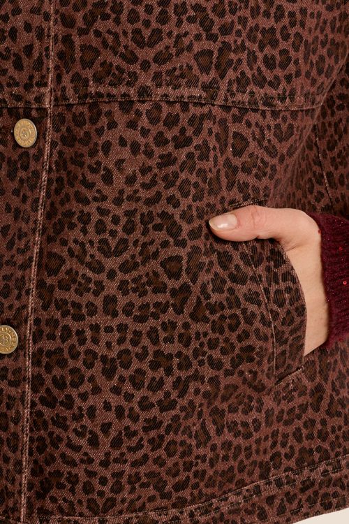 Sleeveless denim jacket, leopard
