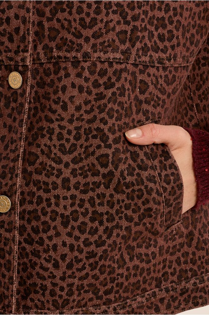 Sleeveless denim jacket, leopard