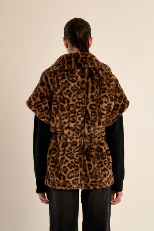 Veste ceintrée en fausse fourrure, imprimé animalier