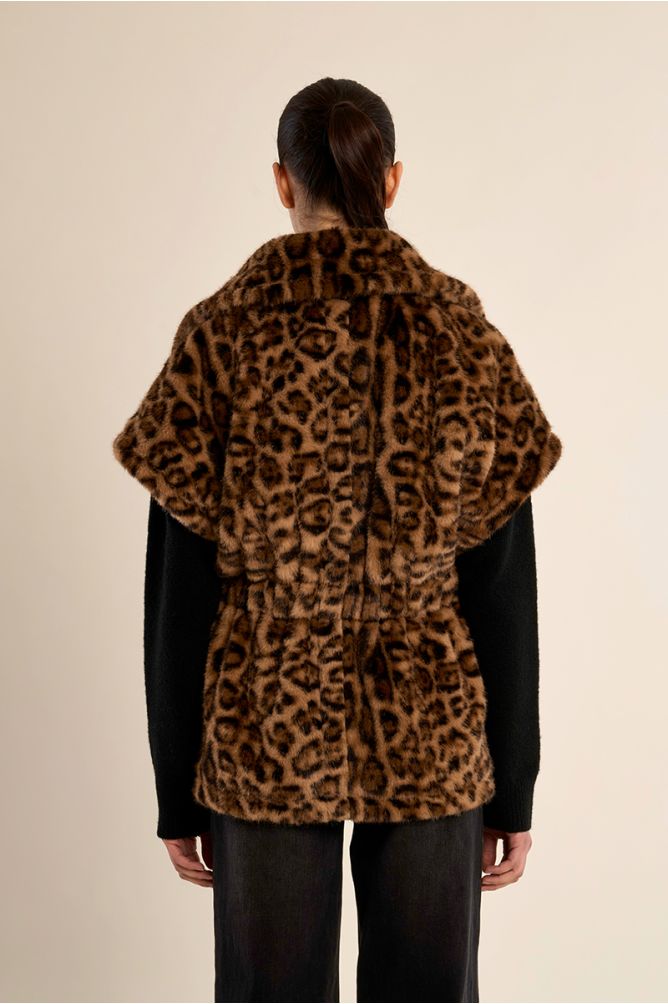 Veste ceintrée en fausse fourrure, imprimé animalier