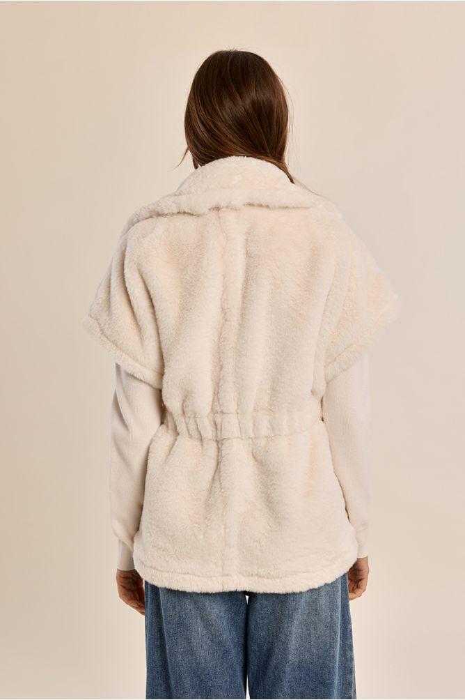 Belted faux fur jacket, sleeveless