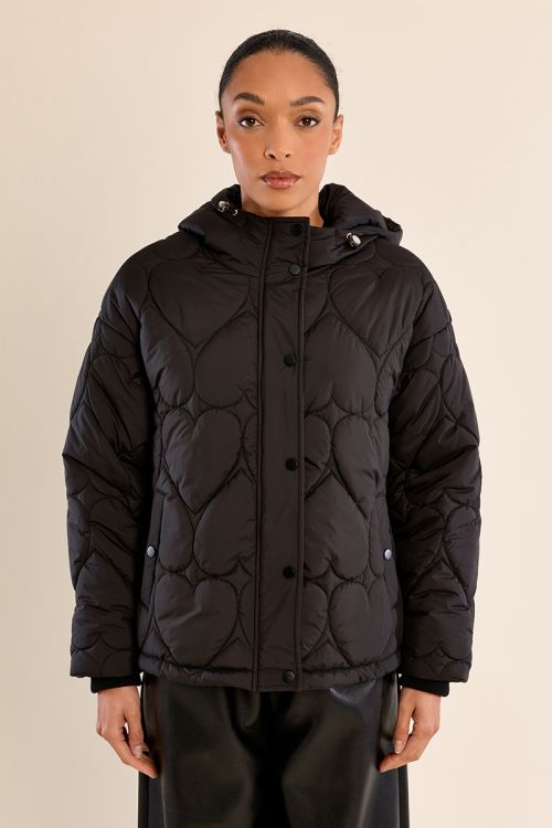 Quilted puffer jacket with heart pattern