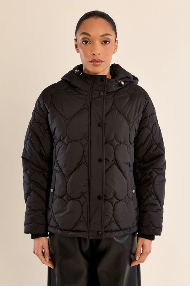 Quilted puffer jacket with heart pattern