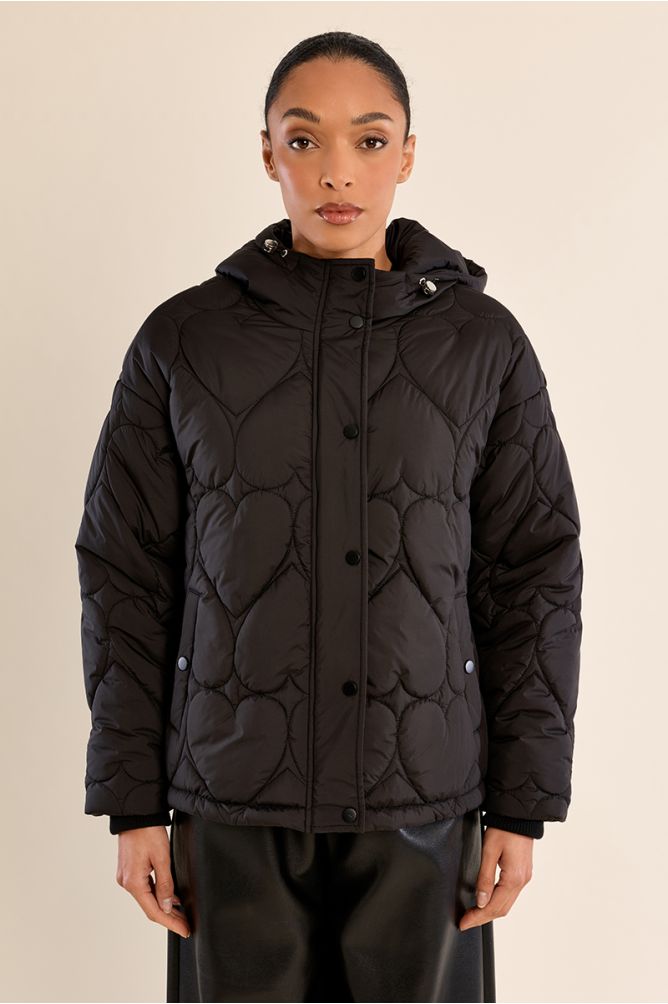Quilted puffer jacket with heart pattern