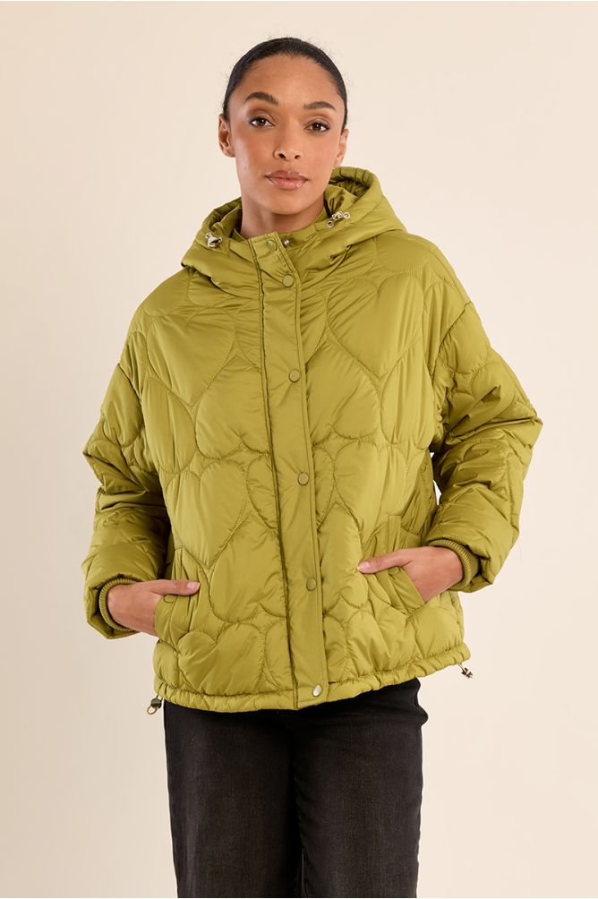 Quilted puffer jacket with heart pattern