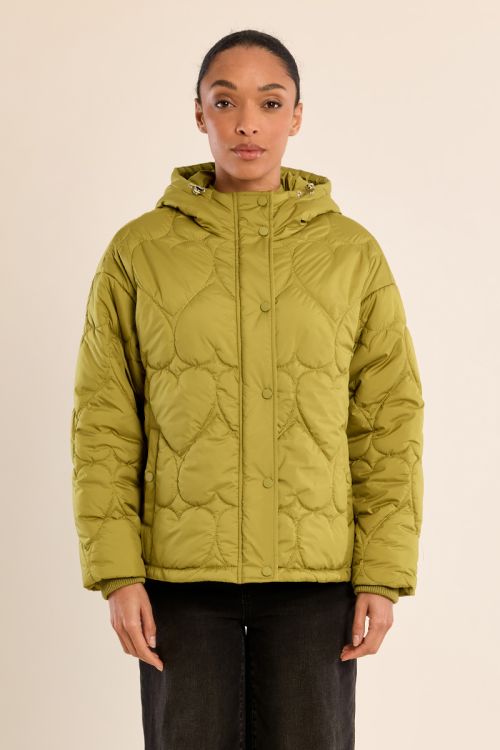 Quilted puffer jacket with heart pattern