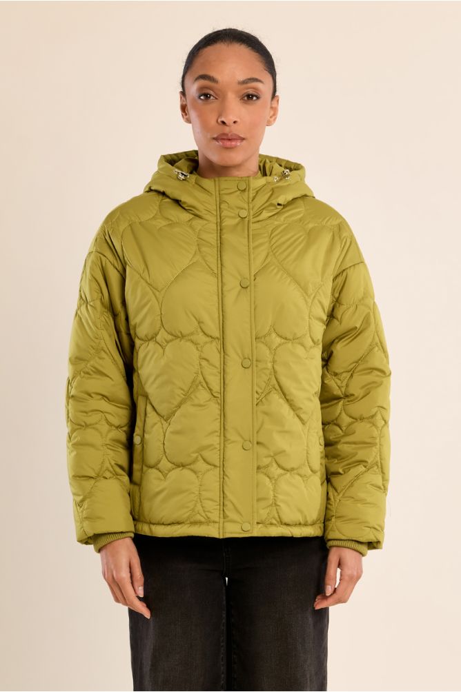 Quilted puffer jacket with heart pattern