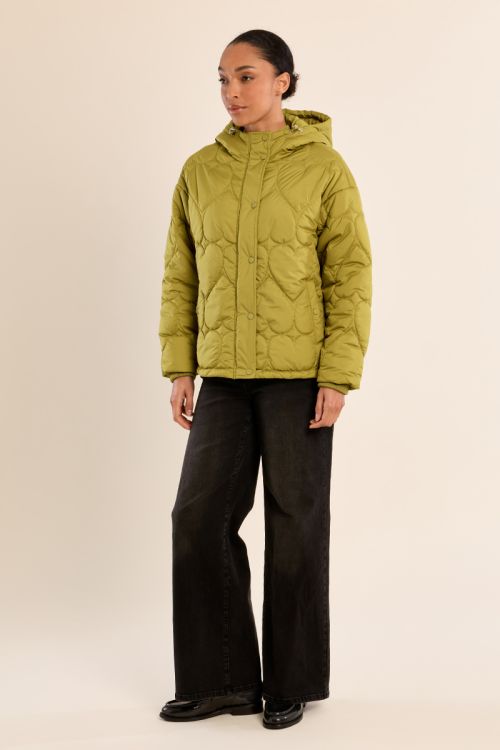 Quilted puffer jacket with heart pattern