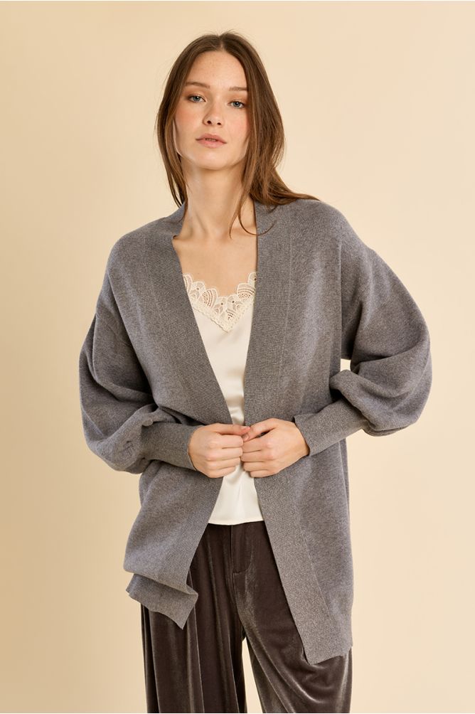 Long gilet ouvert en maille