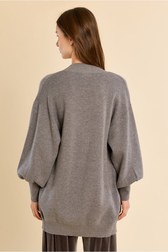 Long gilet ouvert en maille
