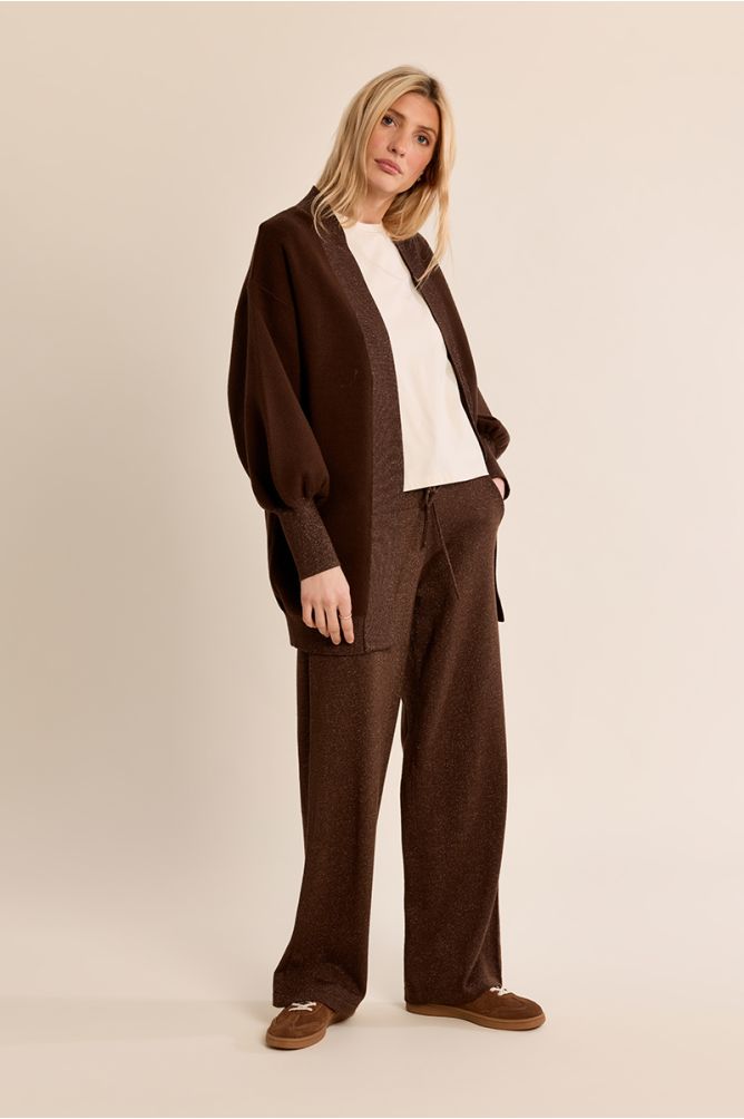 Long gilet ouvert en maille