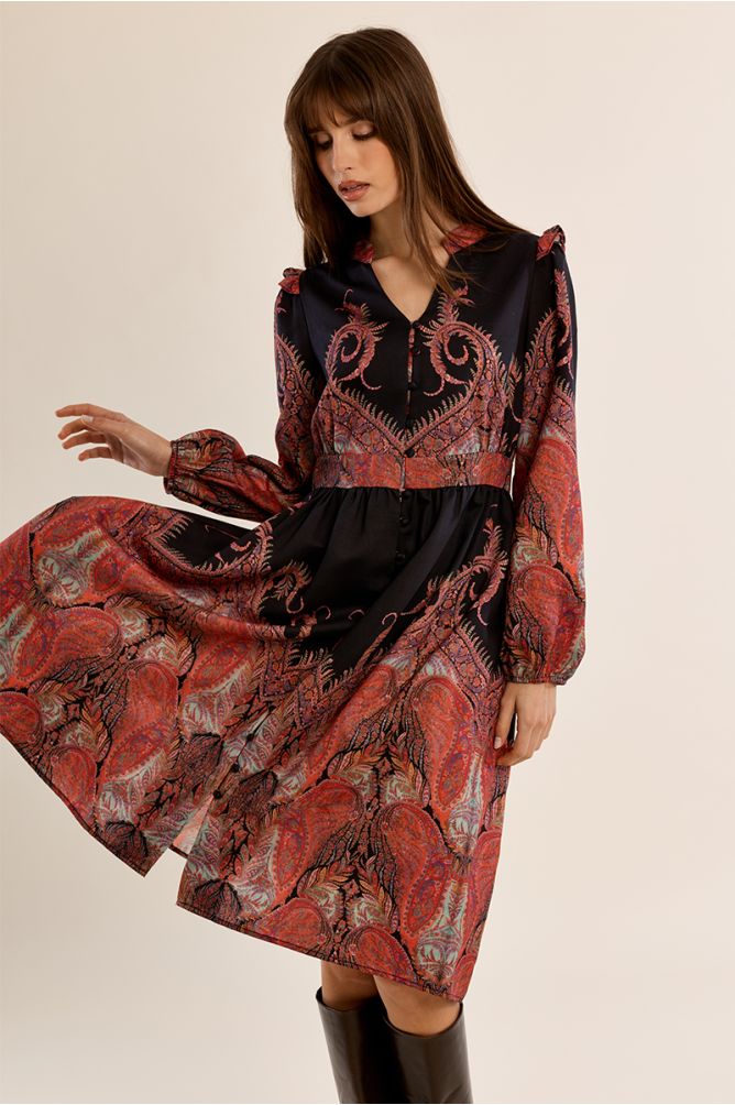 Long Mandarin collar dress, printed