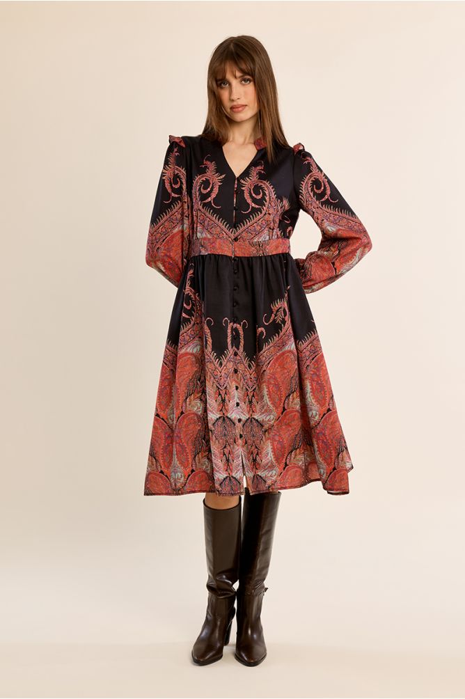 Robe longue col Mao, imprimée