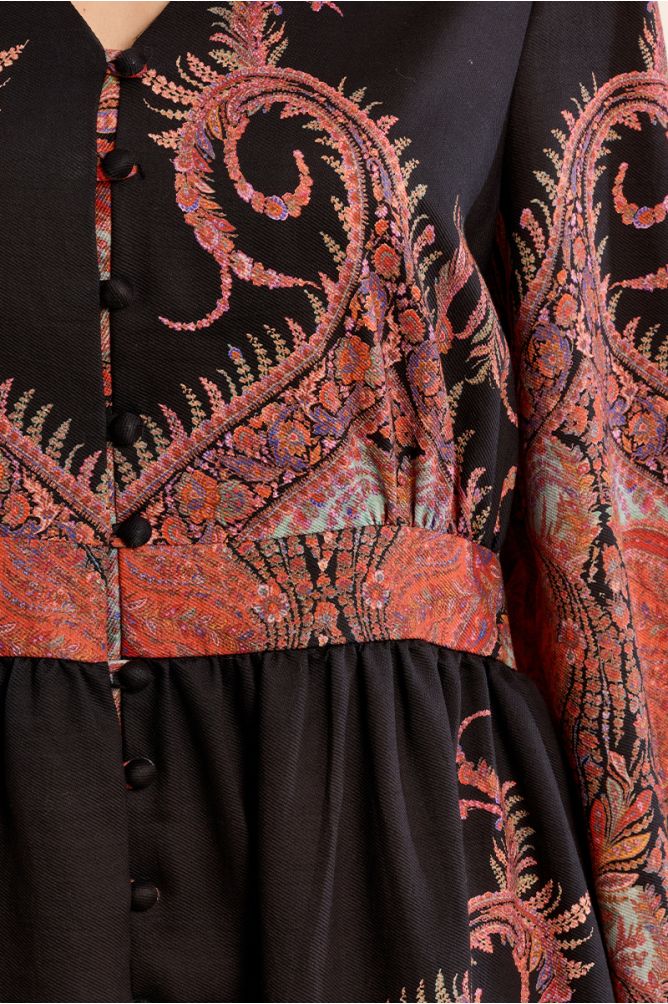 Robe longue col Mao, imprimée