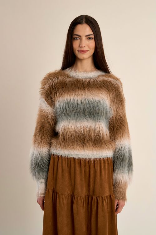Striped, fluffy sweater