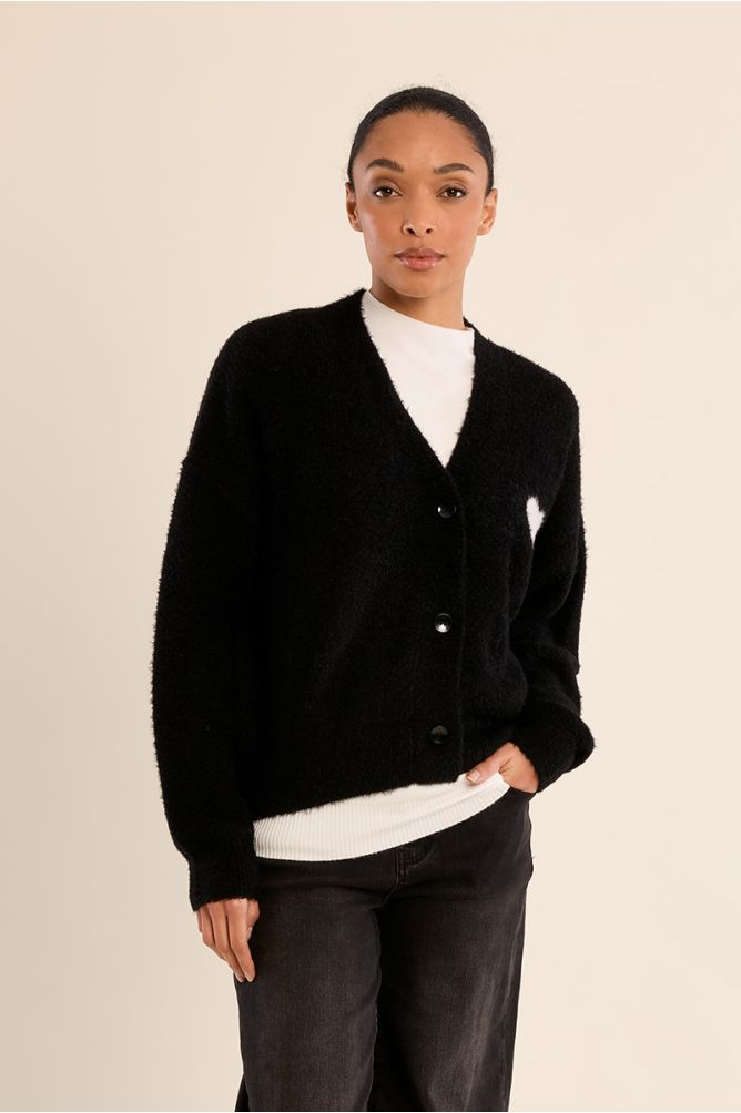 Cardigan col V, détail cœur