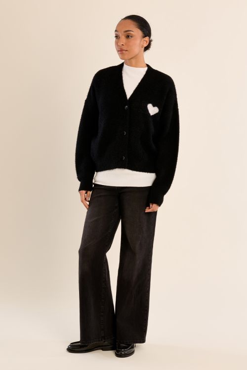Cardigan col V, détail cœur