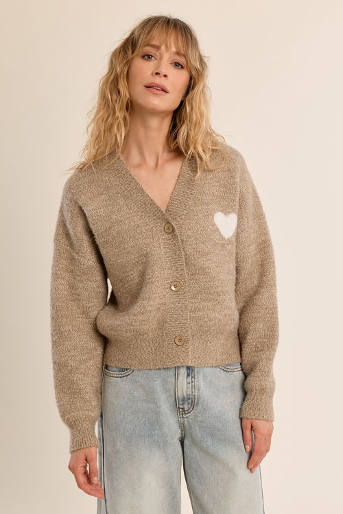 V-neck cardigan, heart detail