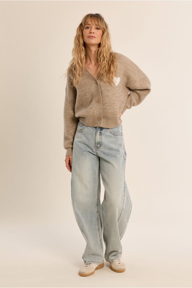 Cardigan col V, détail cœur