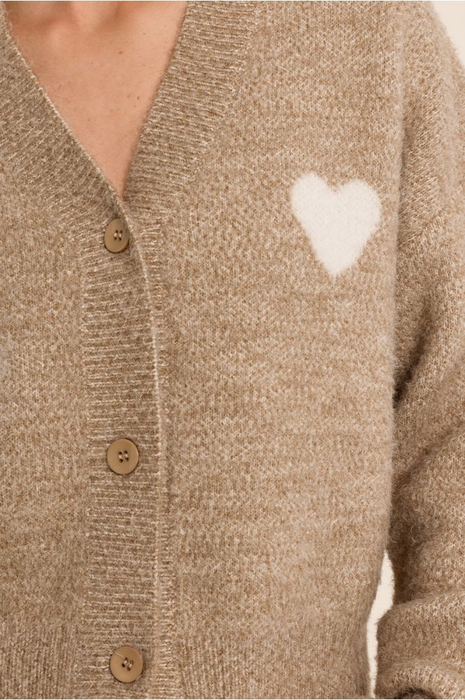 Cardigan col V, détail cœur