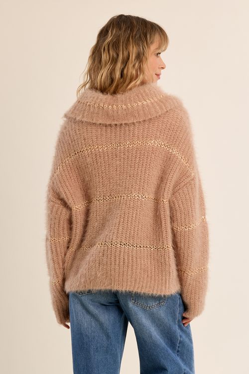 Striped knitted sweater, sequin insert